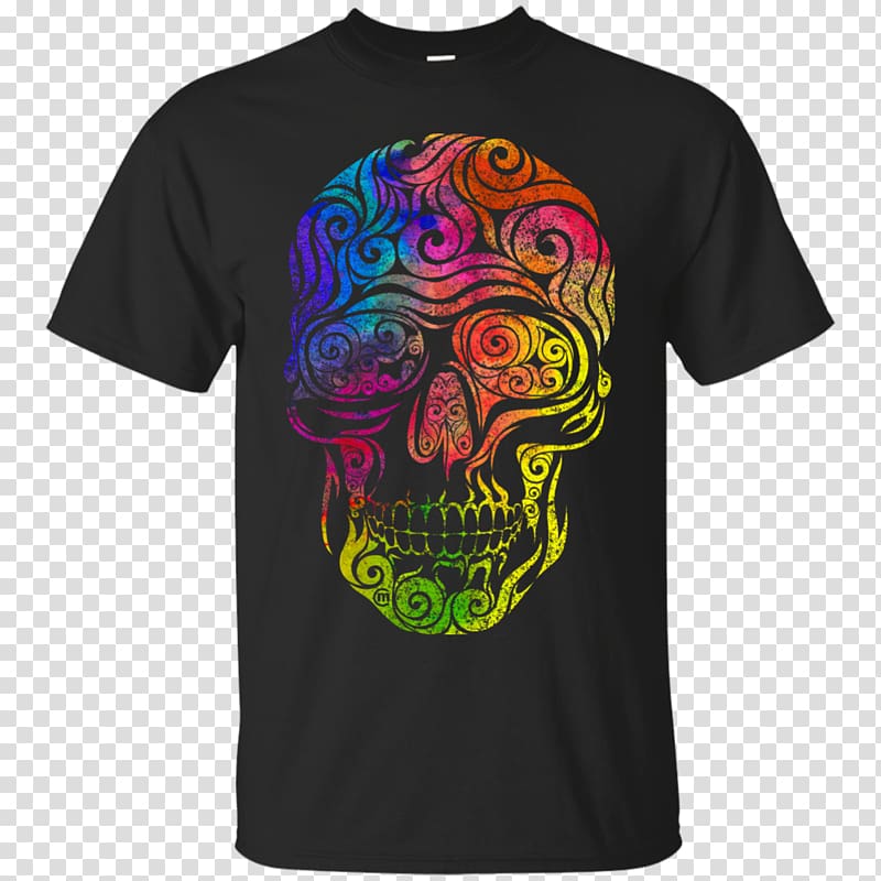 T-shirt Hoodie Raglan sleeve, Colorful skull transparent background PNG clipart