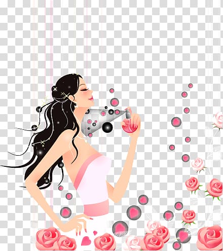 Long hair Illustration, Hand-painted pattern fashionable women transparent background PNG clipart