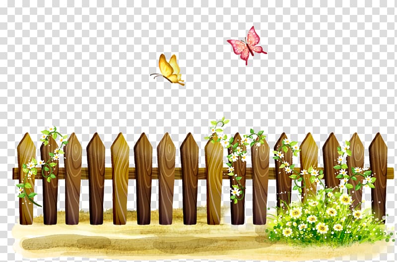 brown fence with white flowers on the side illustration, Fence RGB color model, Fence transparent background PNG clipart