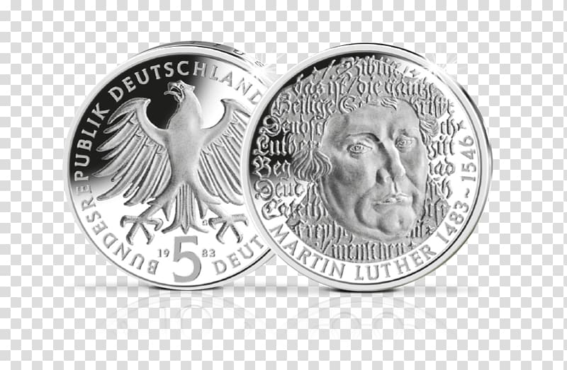 Commemorative coin Silver Deutsche Mark 500. Geburtstag von Martin Luther, Martin Luther transparent background PNG clipart