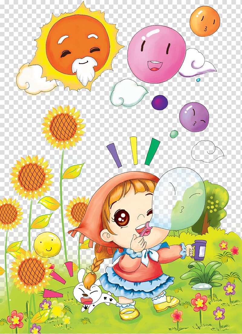 Cartoon Illustration, Sunflower sun transparent background PNG clipart
