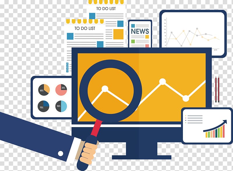 Marketing research Icon, Magnifying glass statistics table transparent background PNG clipart