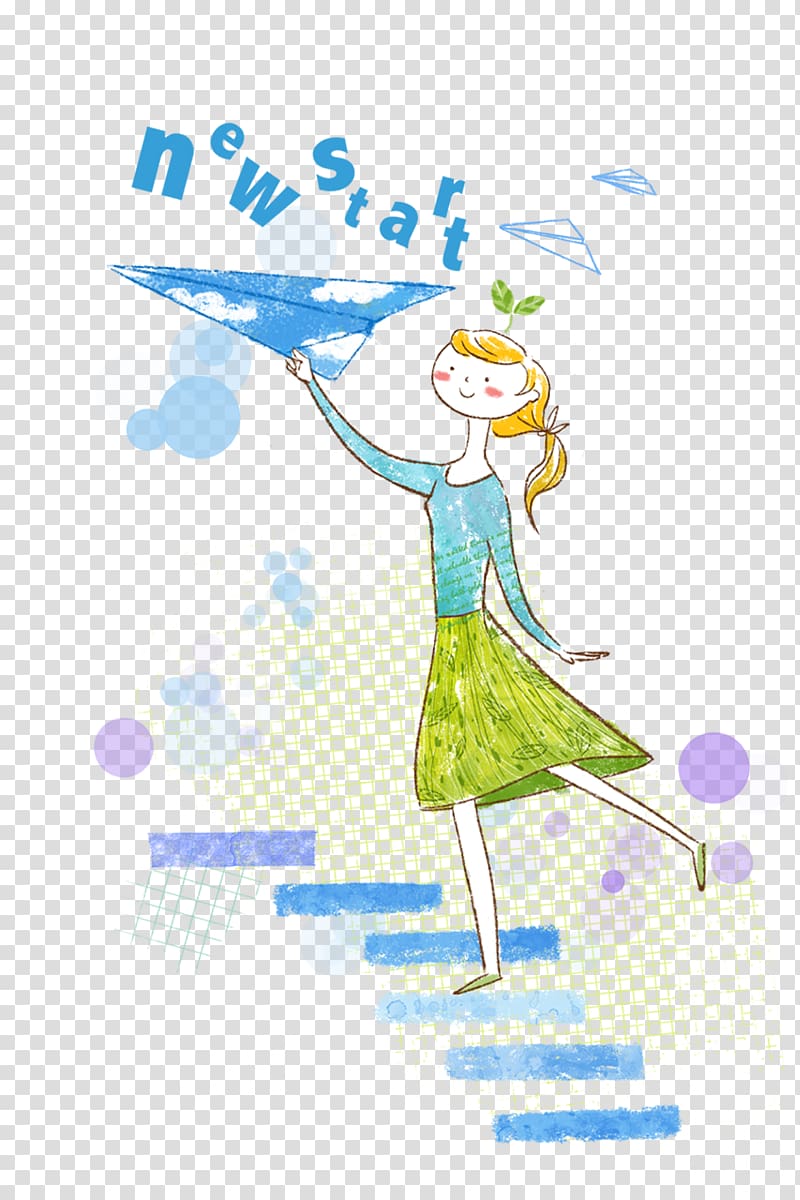 Airplane Paper plane Illustration, Climb the stairs to play the little girl on the plane transparent background PNG clipart