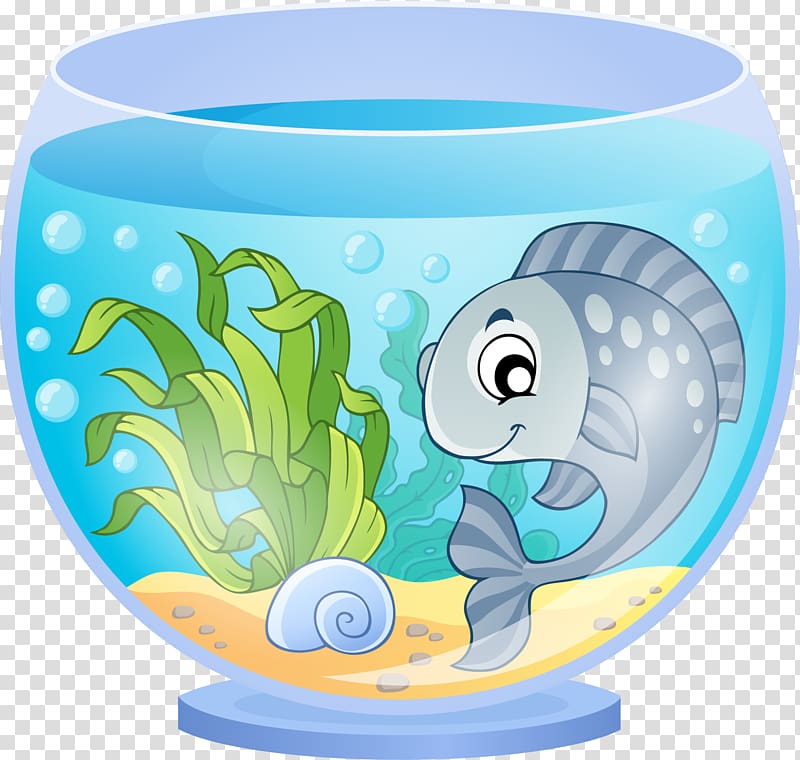 Aquarium Cartoon Goldfish, Blue fish and fish tank transparent background PNG clipart