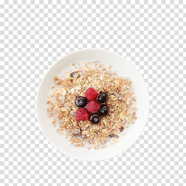 round white ceramic plate, Muesli Food Cranberry juice Breakfast Dietary supplement, Blueberry oatmeal cranberry food fruit nuts transparent background PNG clipart