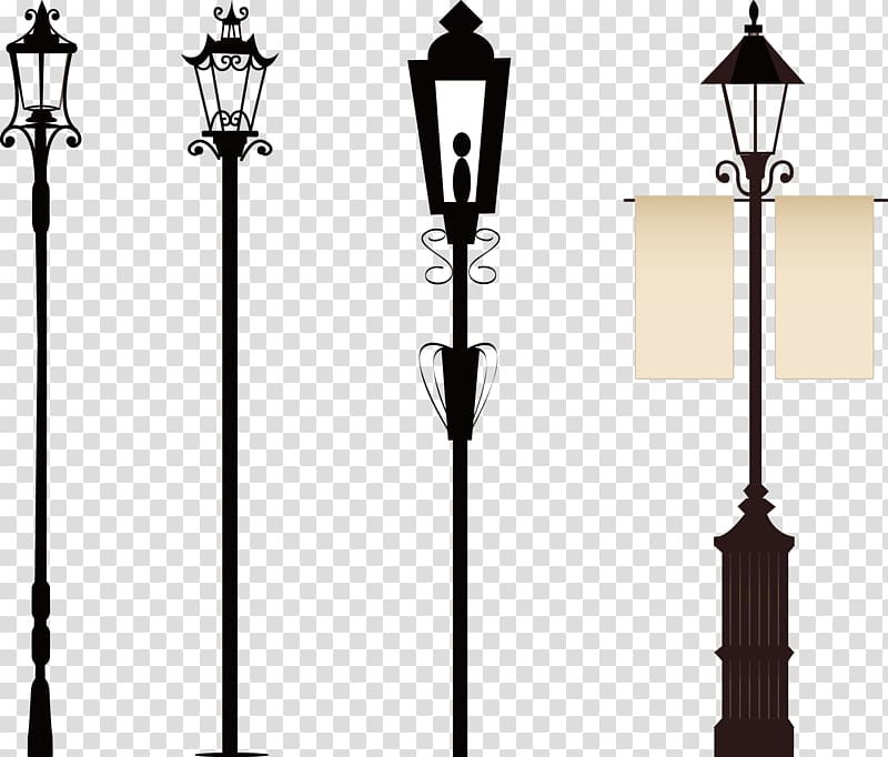 four black post lanterns illustration, Street light Lighting Chandelier Lantern, Street lights transparent background PNG clipart