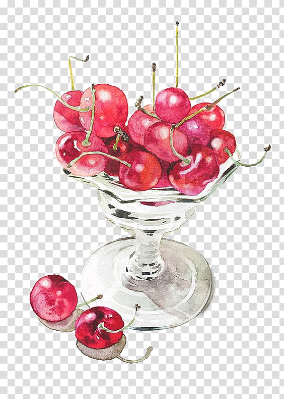 cherries illustration, Paper Watercolor painting Drawing, Cherry transparent background PNG clipart