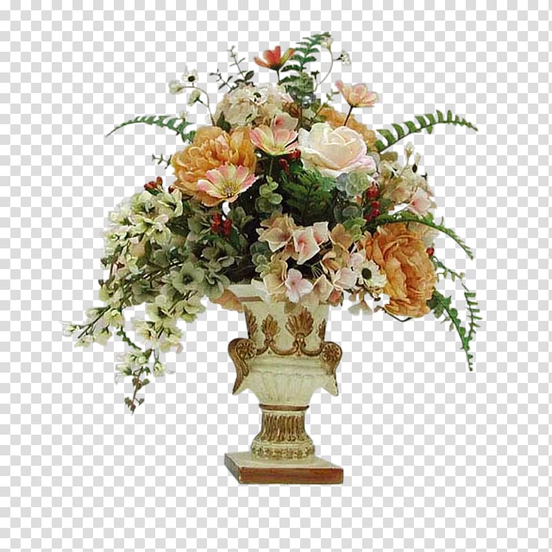brown and white flower bouquet, Floral design Vase Flower, vase transparent background PNG clipart