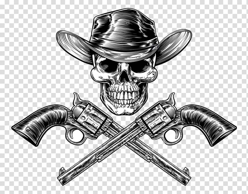 human skull with hat and pistols illustration, Pistol Firearm Revolver Handgun, guns transparent background PNG clipart