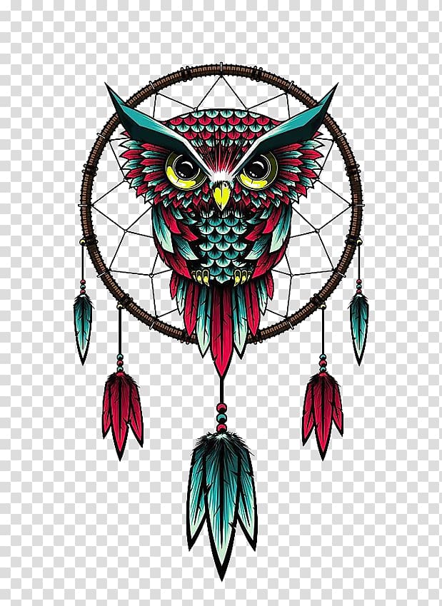 green and red owl dreamcathcer, Owl Dreamcatcher T-shirt , China Wind Dreamcatcher owl transparent background PNG clipart