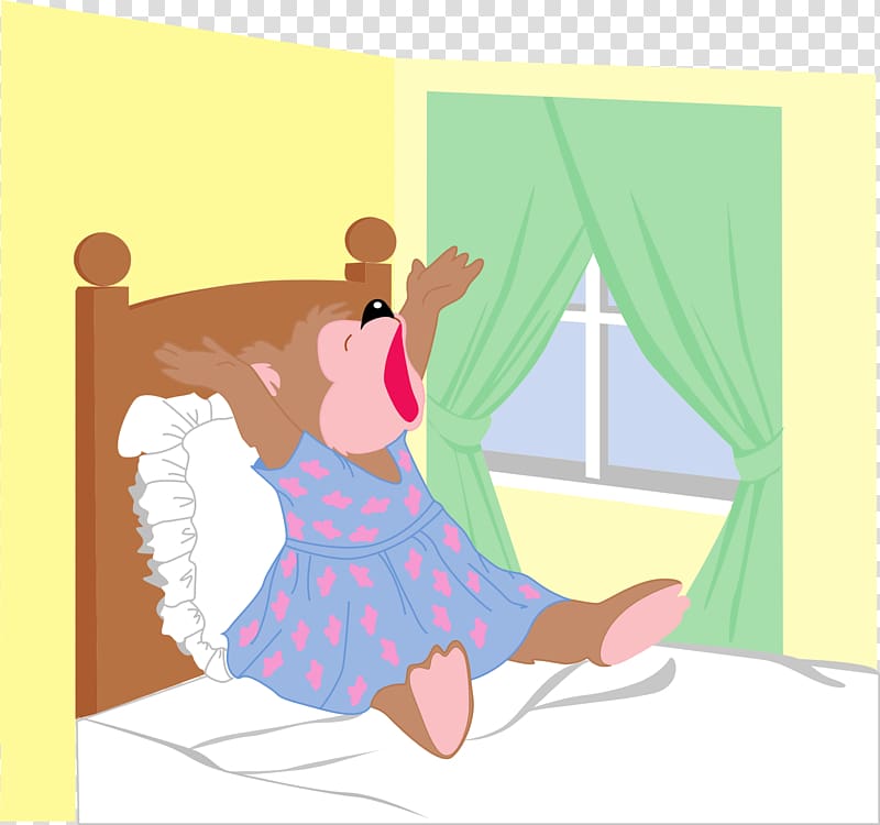 Cartoon Comics Illustration, Bear in bed stretching transparent background PNG clipart