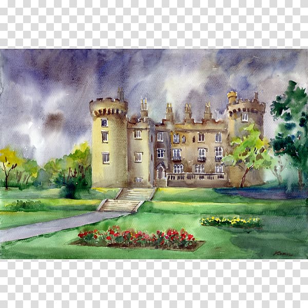 Watercolor painting Kilkenny Castle Rose Garden Castle Road, painting transparent background PNG clipart