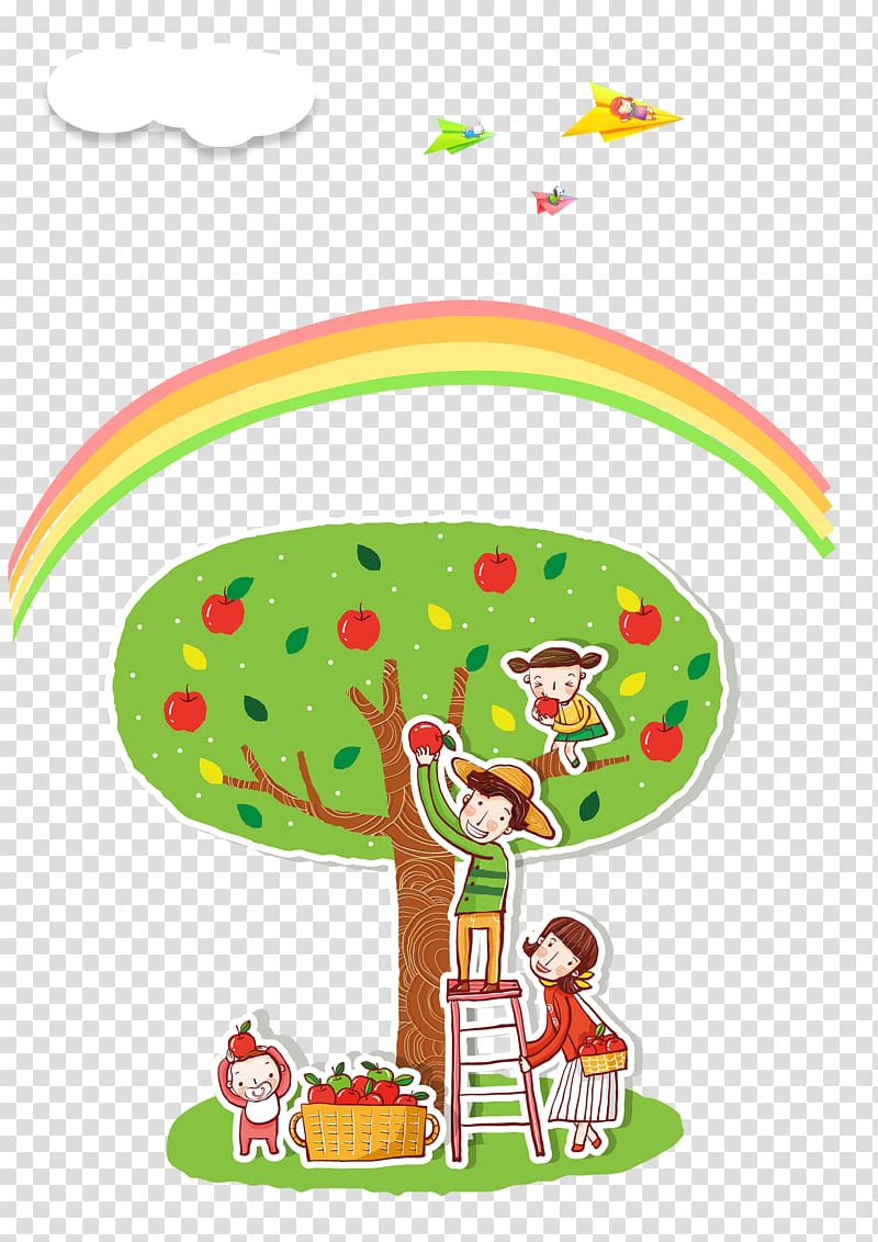 Cartoon, Apple tree and rainbow transparent background PNG clipart
