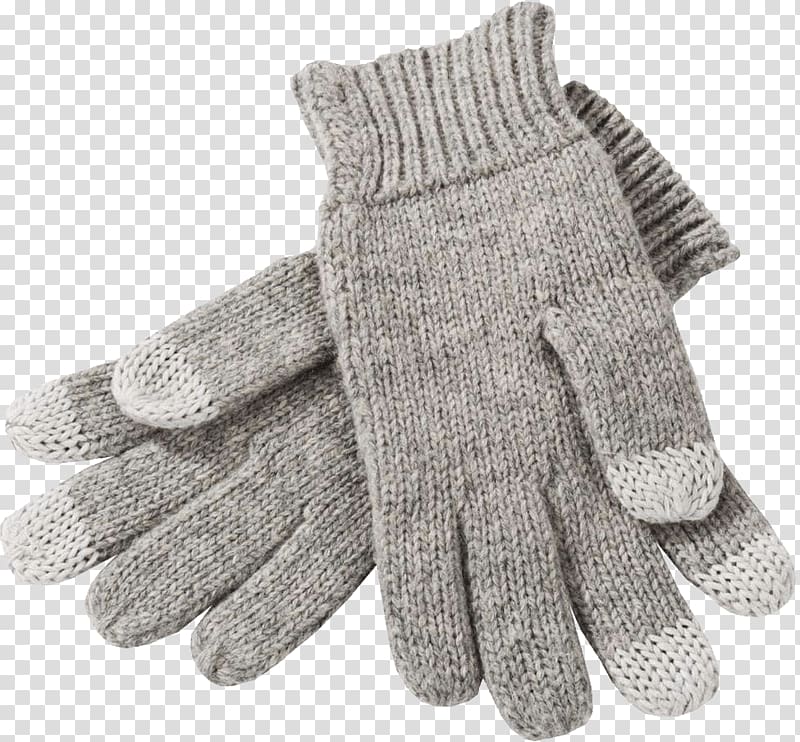 pair of gray gloves, Winter Gloves transparent background PNG clipart