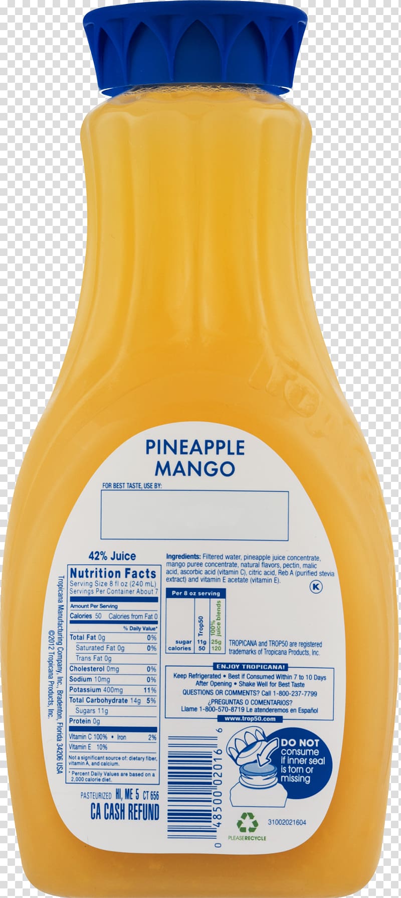 Orange drink Orange juice Tropicana Products Nutrition facts label, mango juice transparent background PNG clipart
