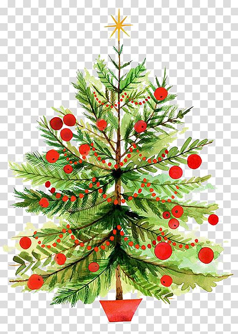 green Holiday tree , Christmas tree Illustration, Hand-painted watercolor Christmas tree transparent background PNG clipart