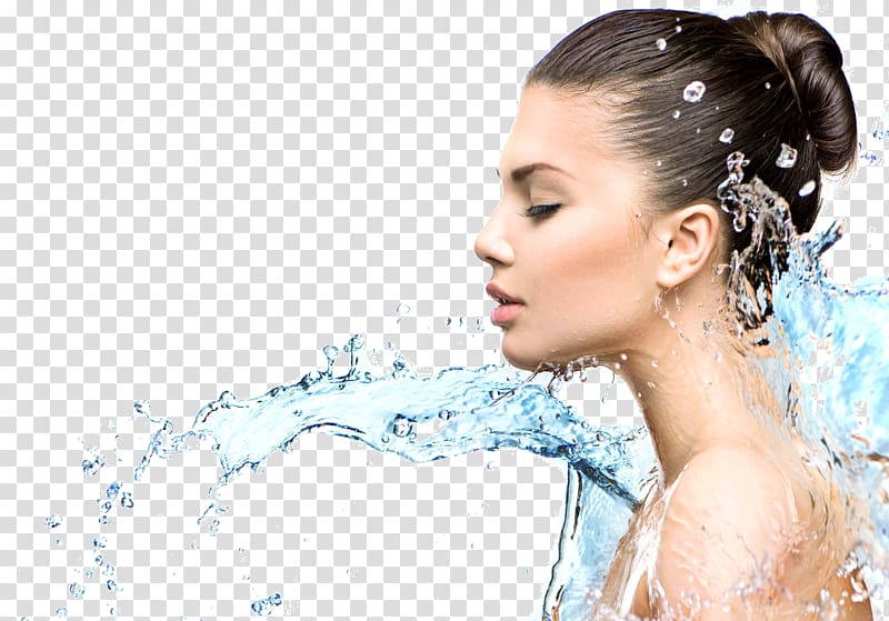 woman closing her eyes while splashed with water, Skin care Moisturizer Hydrate Facial, water transparent background PNG clipart