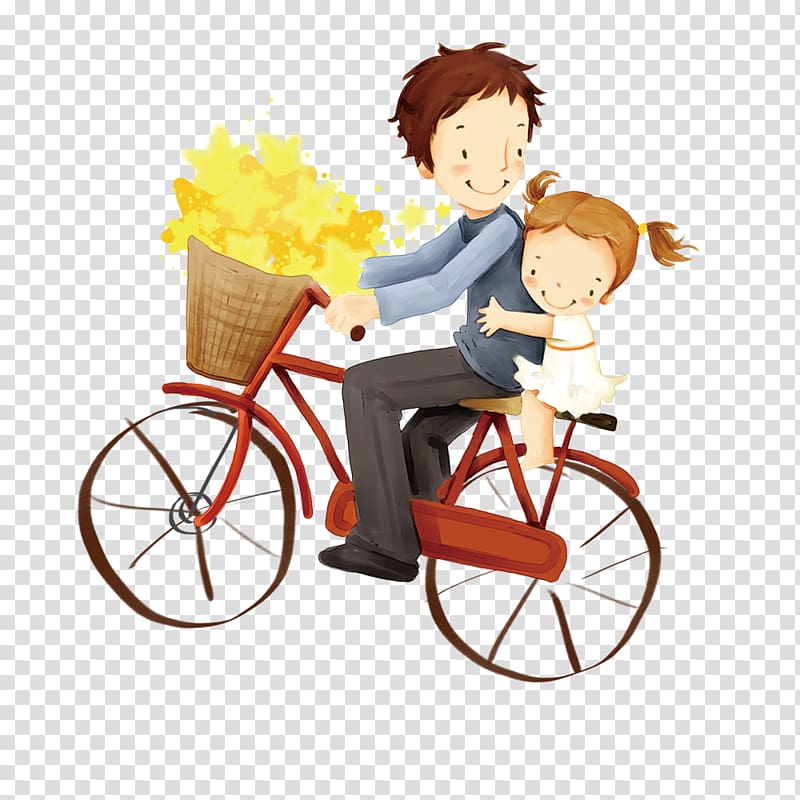 brown-haired boy riding bicycle painting, Fathers Day Cartoon Child, Father\'s Day People transparent background PNG clipart