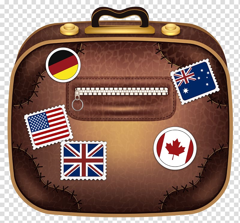 brown leather suitcase illustration, United States Travel insurance TripAdvisor Hotel, Brown Suitcase with Flags transparent background PNG clipart