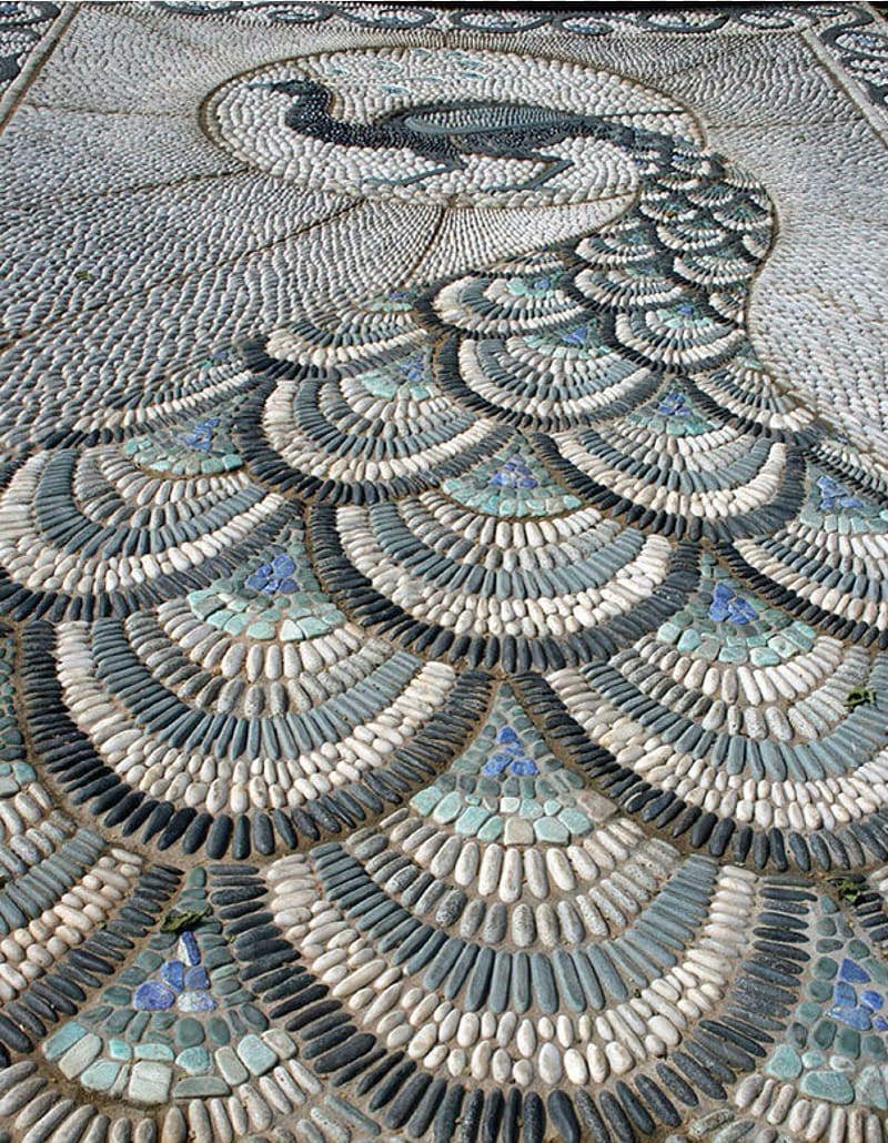 Mosaic Pebble Garden Rock, Cobblestone road Peacock transparent background PNG clipart