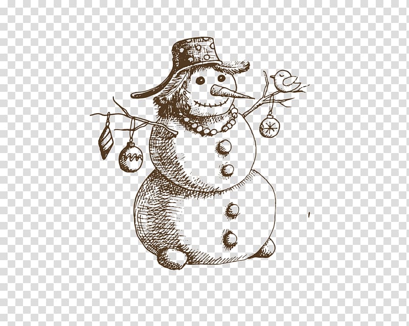 Snowman Christmas Drawing Illustration, Hand drawn snowman transparent background PNG clipart