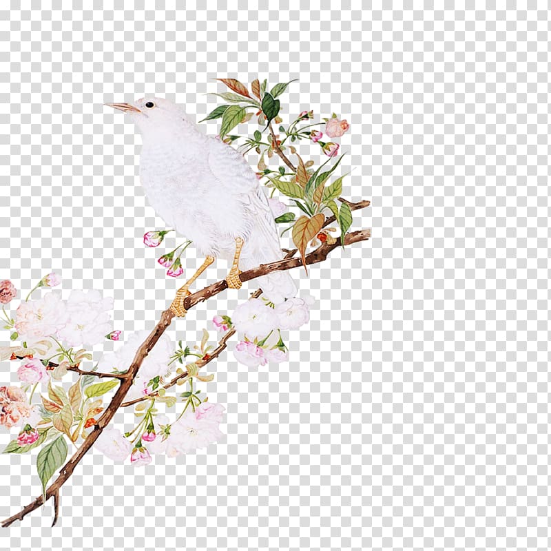 Bird-and-flower painting, Retro hand-painted cherry trees do not pick material transparent background PNG clipart