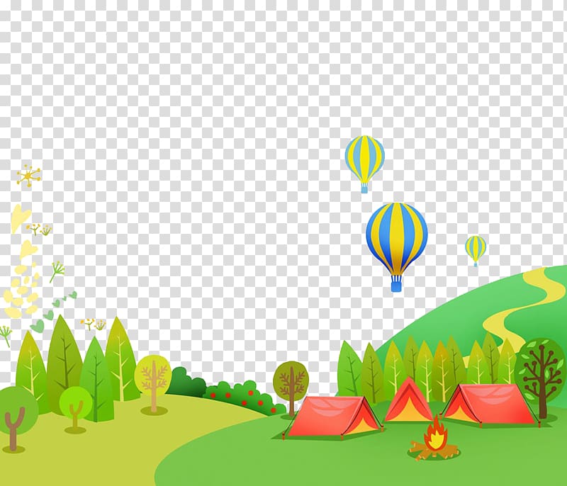 red tents and hot air balloons, Camping Tree tent, Camping transparent background PNG clipart