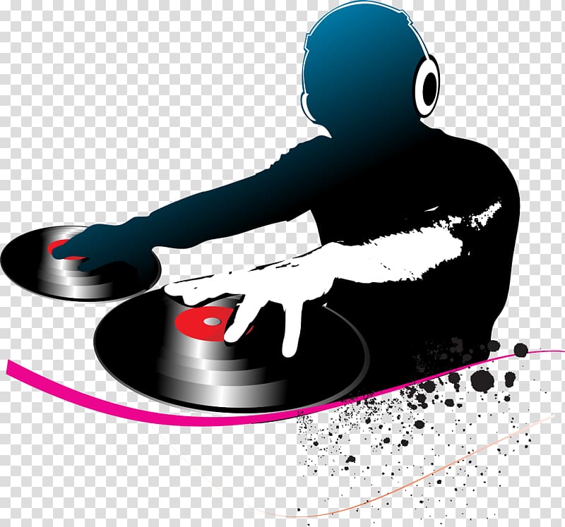 silhouette of man using turn tables, Black lines dj transparent background PNG clipart