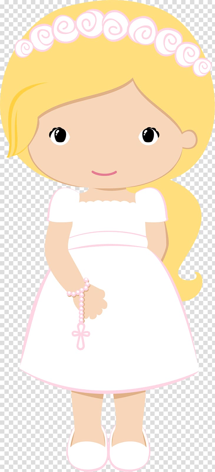 girl wearing white and pink dress art, First Communion Eucharist Child , comunion transparent background PNG clipart