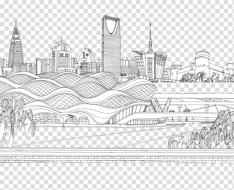 Cityscape Skyline Drawing Sketch, riyadh transparent background PNG clipart