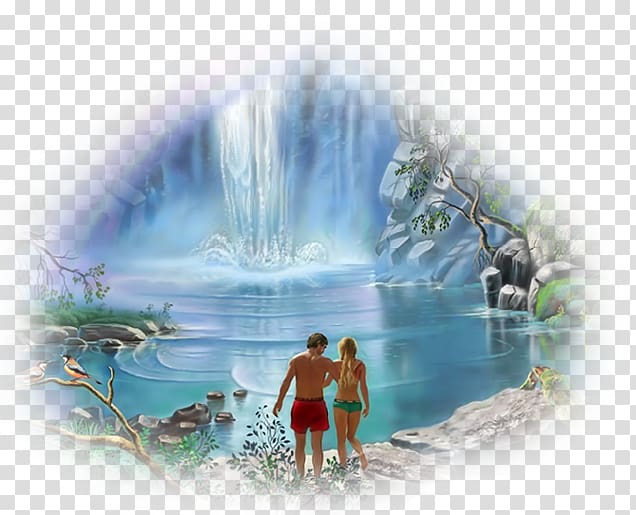 Waterfall Painting Rainbow Landscape Nature, painting transparent background PNG clipart