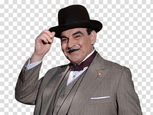 man in gray notched lapel suit jacket, Hercule Poirot David Suchet Greeting transparent background PNG clipart
