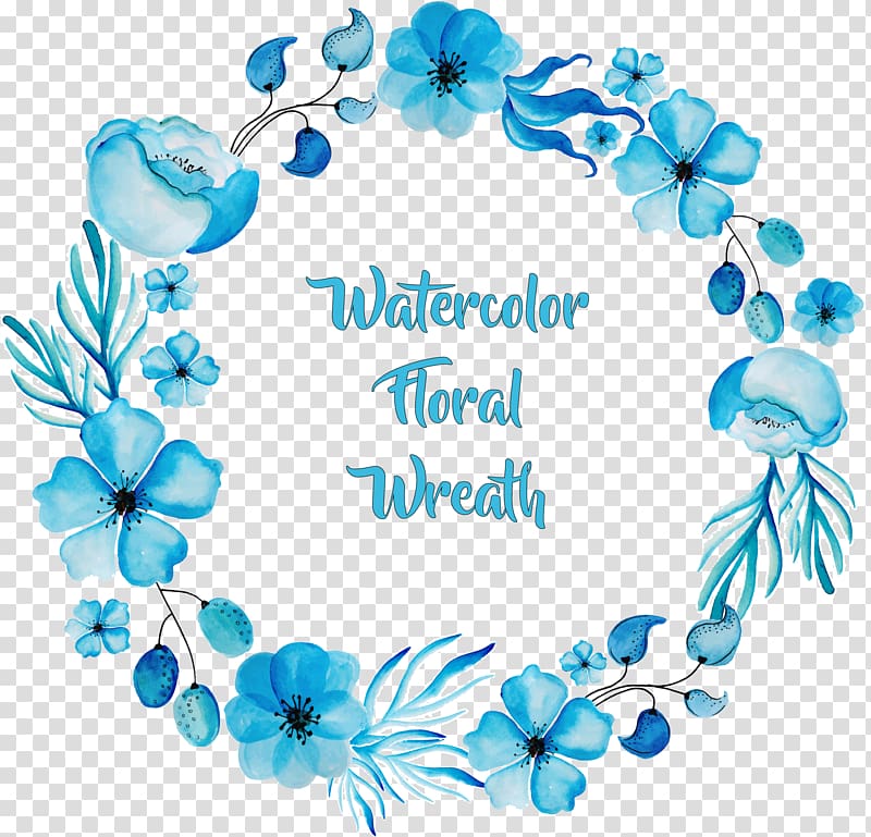 Watercolor painting Flower Blue, Exquisite blue watercolor wreath, watercolor floral wreath transparent background PNG clipart