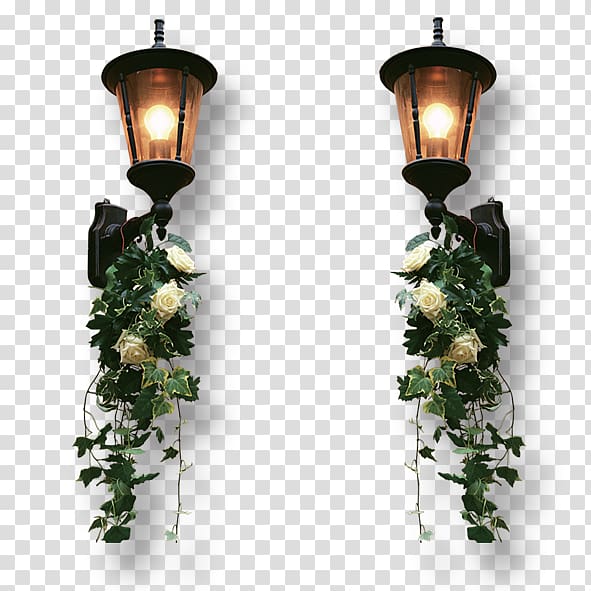 two black wall sconces with white roses art, Light Computer file, Lighting flower basket transparent background PNG clipart