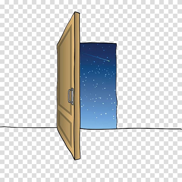 Door Drawing Cartoon Illustration, Starry sky outside the door transparent background PNG clipart