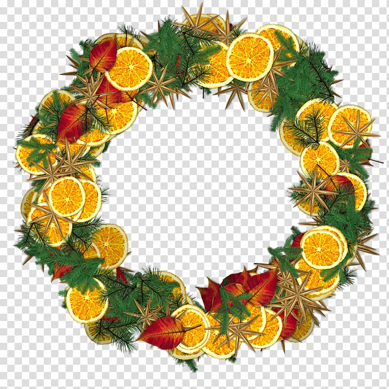 green, red, and orange sliced fruit wreath, Christmas Crown Oranges transparent background PNG clipart