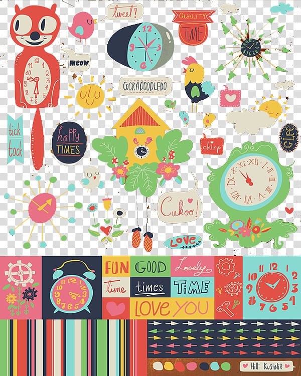 Hand-painted all kinds of clock pattern transparent background PNG clipart