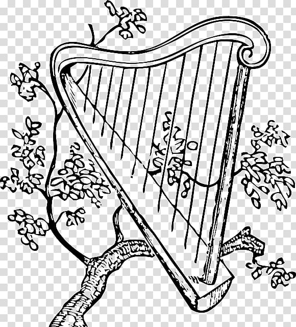 Celtic harp Musical Instruments, flowers and ribbons watercolor and loose-leaf pape transparent background PNG clipart