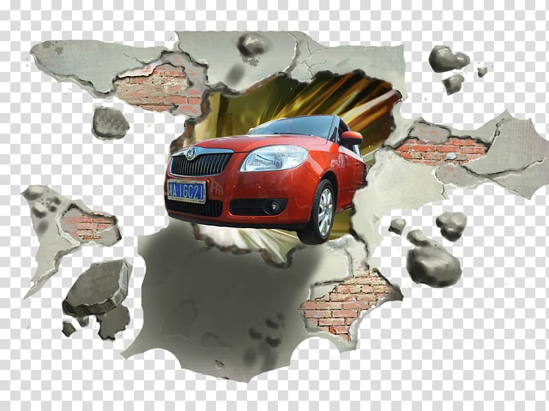 Car Wall , The car broke out of the wall transparent background PNG clipart