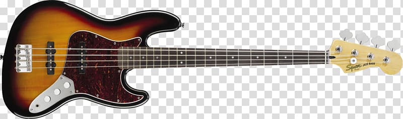 Fender Jazz Bass Squier Bass guitar Sunburst, electric guitar transparent background PNG clipart