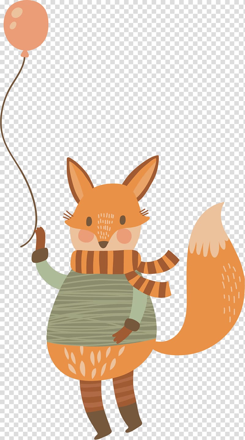 orange fox holding balloon and wearing scarf , Euclidean Fox , Cute fox transparent background PNG clipart