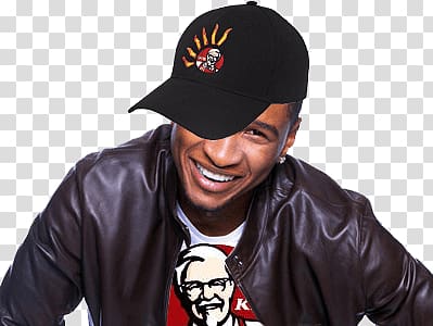 Usher wearing black cap and black leather zip-up jacket, Usher Close Up transparent background PNG clipart