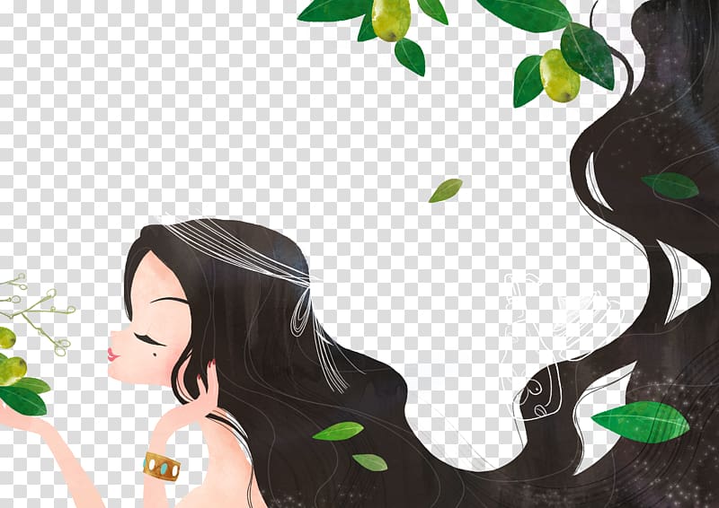 Long hair Capelli Illustration, Cartoon girl with long hair transparent background PNG clipart
