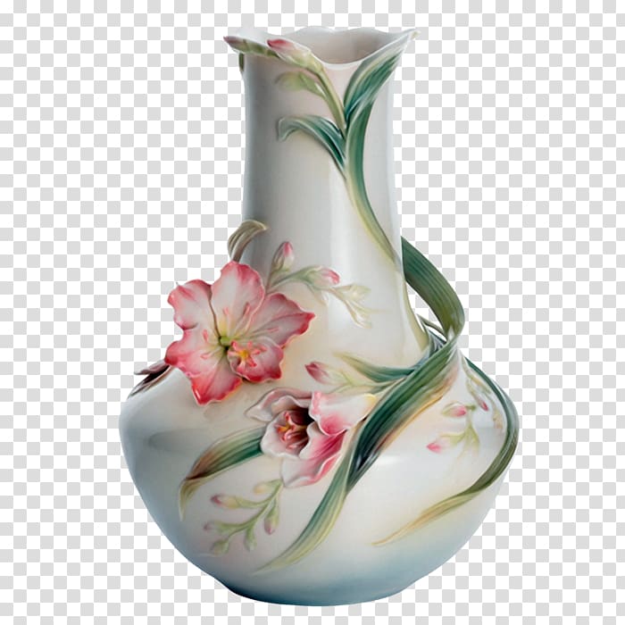 Flowers in a Vase Ceramic Porcelain, Ceramic bottle transparent background PNG clipart