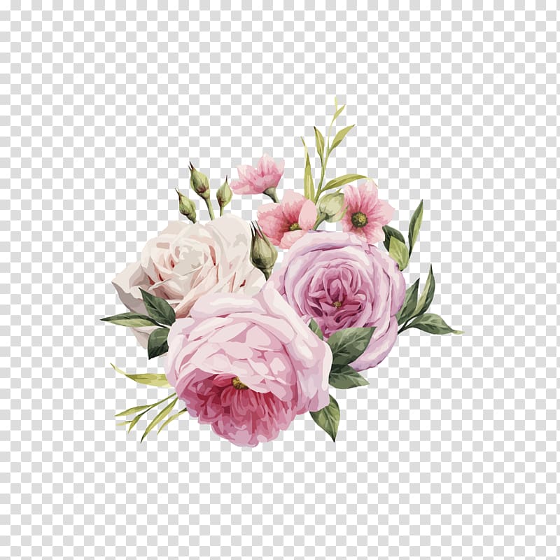 Pink flowers Rose Color, HD hand-painted watercolor roses , pink and white roses transparent background PNG clipart