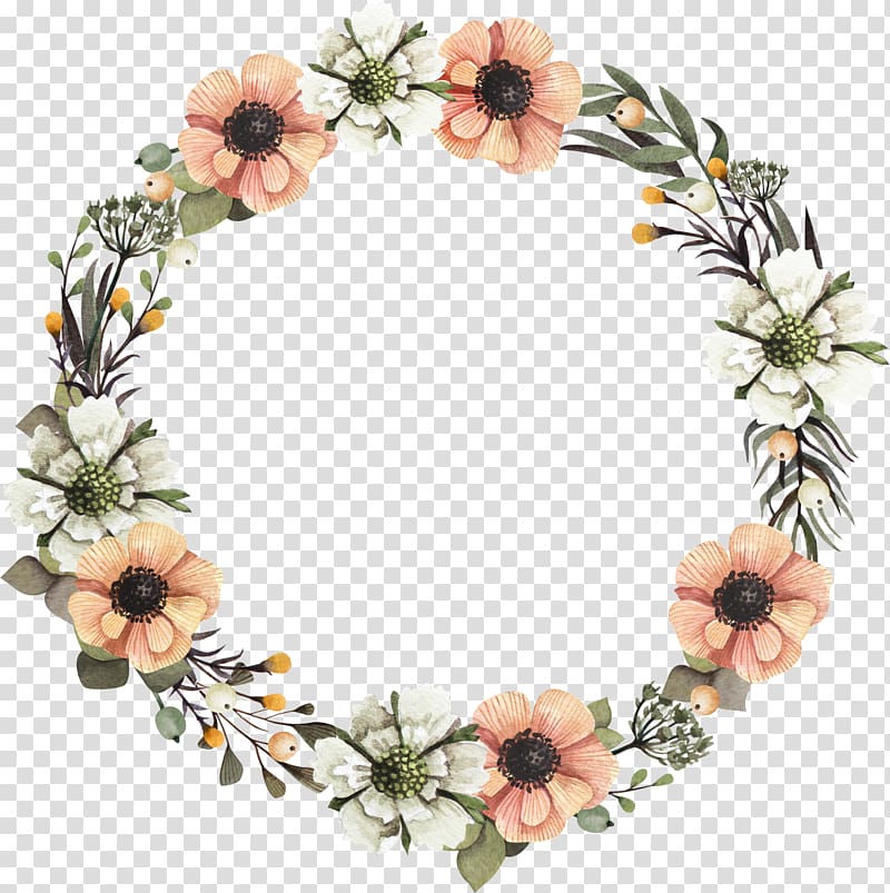 Wreath Floral design Flower Garland, A garland, white and orange flowers wreath illustration transparent background PNG clipart