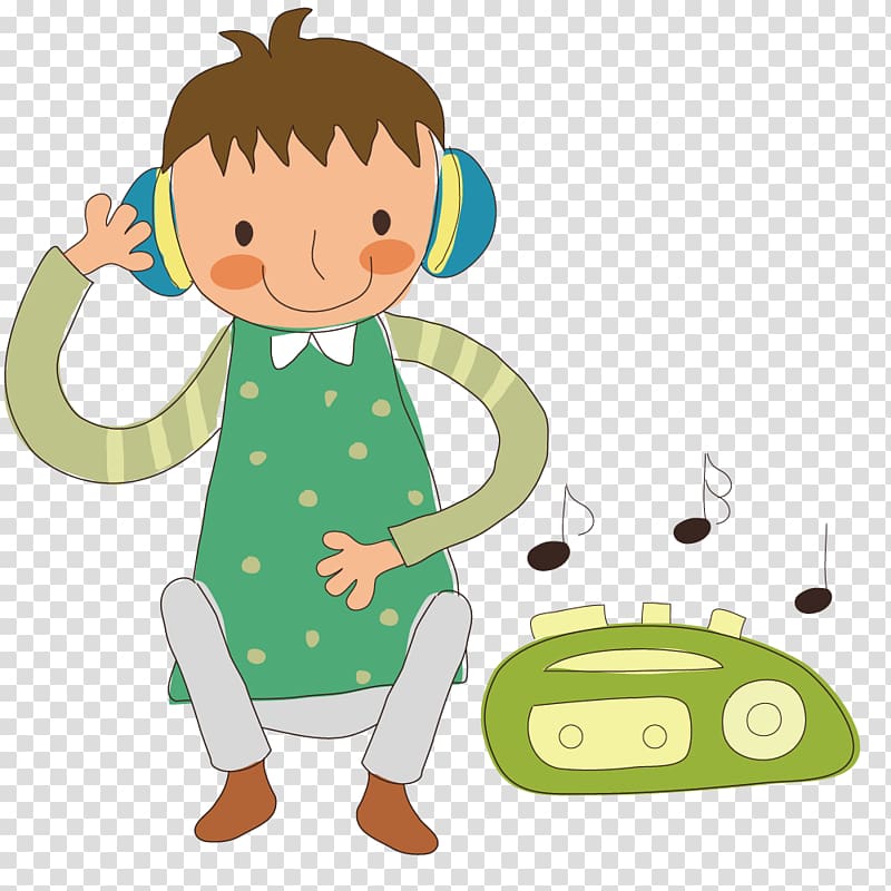 Music Boy Illustration, Boy listening to the radio transparent background PNG clipart