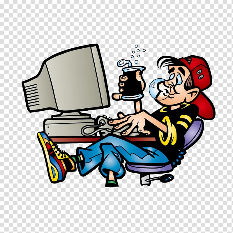 System Administrator , Drinking man playing computer transparent background PNG clipart