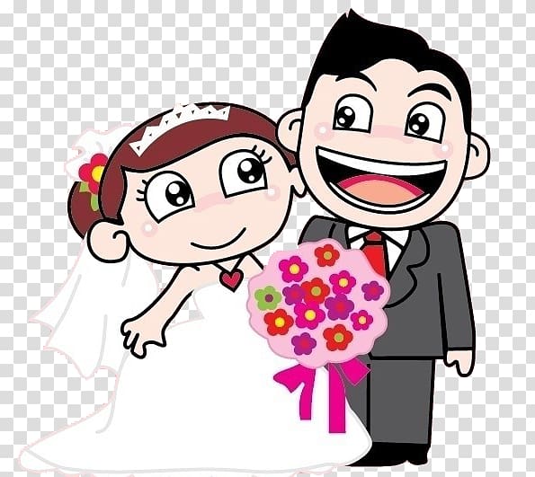 Bridegroom Cartoon Wedding, Cartoon bride and groom element transparent background PNG clipart