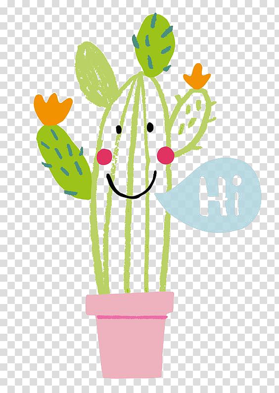 multicolored cactus on pot illustration, Cactaceae Succulent plant Drawing Illustration, Anthropomorphic cactus transparent background PNG clipart